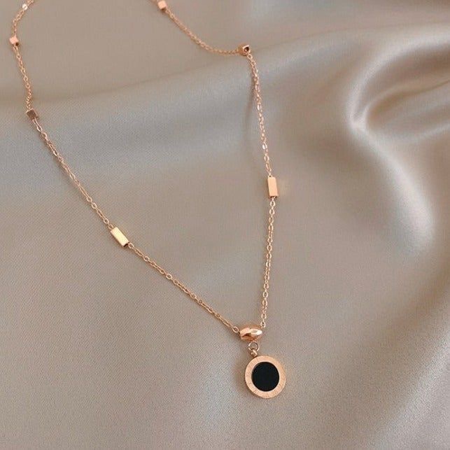 Roman Numeral Black And White Disc Pendant